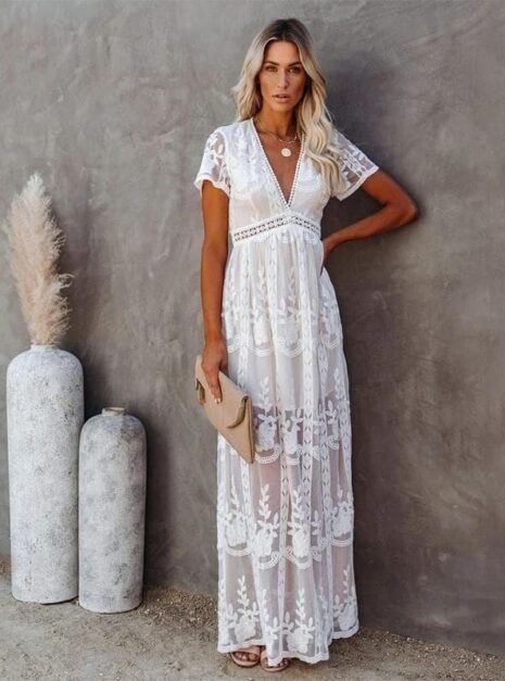Boho Kleid Lang Spitze