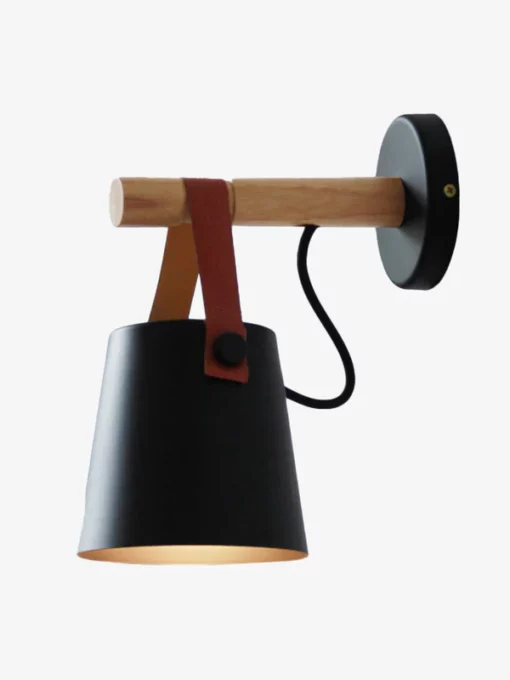 Applique murale LED noire en bois avec abat-jour suspendu