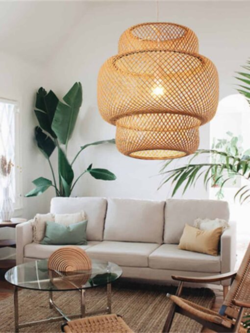 Plafonnier en bambou tissé, design