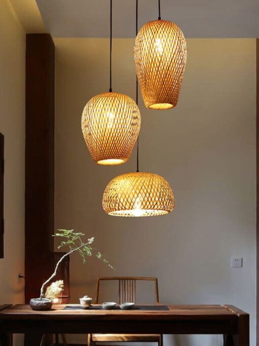 Suspension 3 lampes en rotin