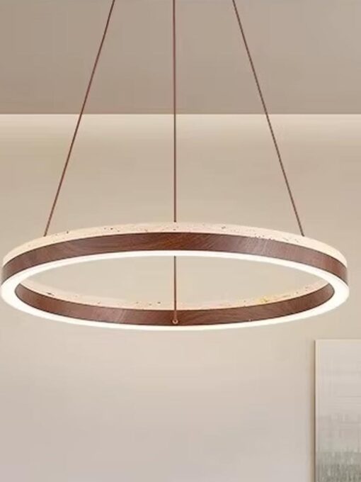 Lustre en travertin naturel et bois D39 cm