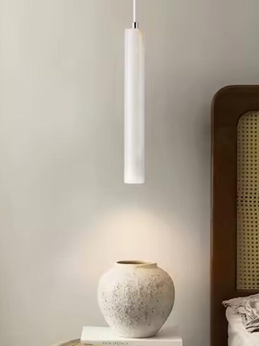 Suspension luminaire cylindrique en travertin blanc D4 x H30 cm